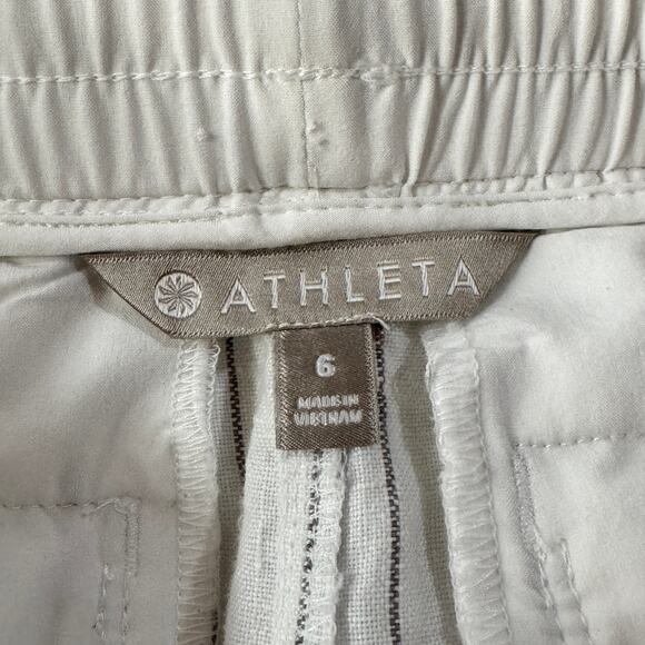 Athleta Beachside Bali SZ 6 Linen Shorts Striped Pull-On Tie Drawstring Hi-Rise - Picture 5 of 7